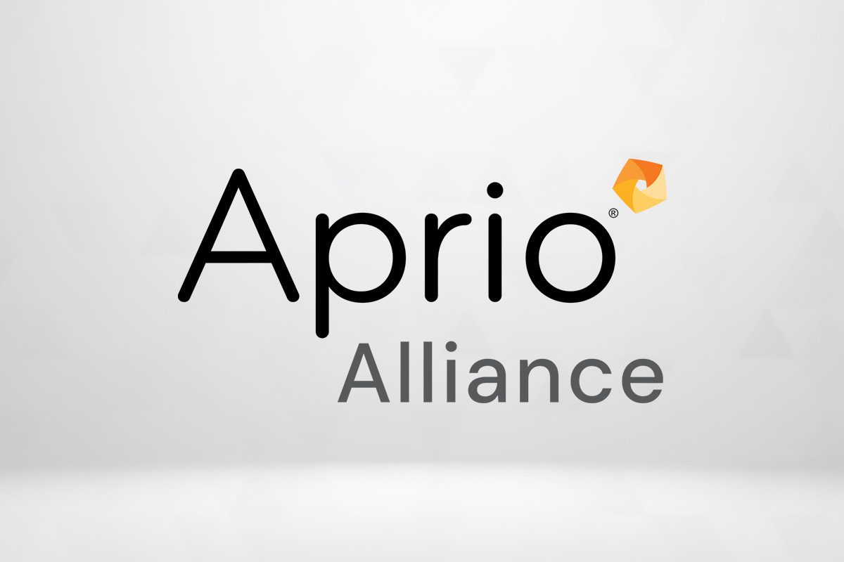 The image displays the Aprio Alliance logo, with Aprio in bold black letters and an orange geometric shape above the letter i. Alliance is below in gray text.