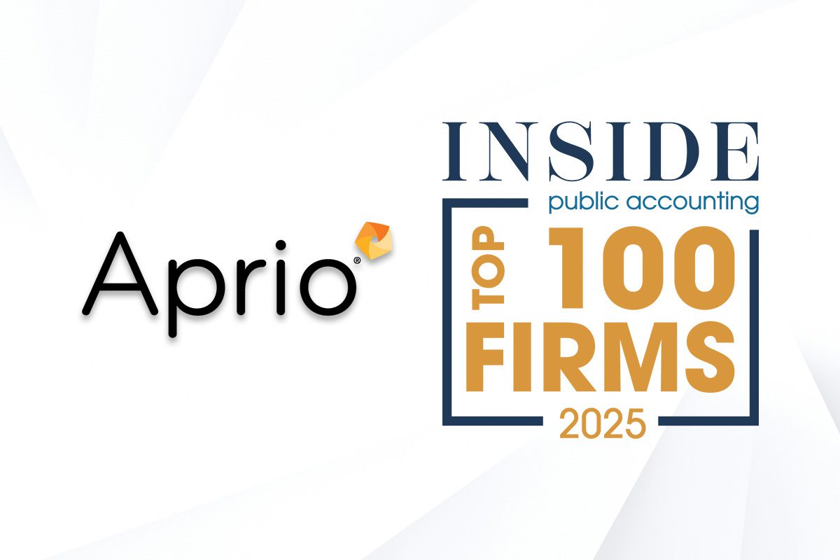 Aprio logo next to a badge reading INSIDE Public Accounting Top 100 Firms 2025.