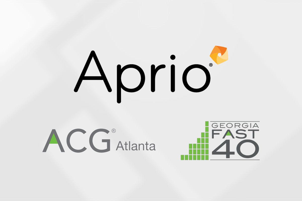 Aprio logo at the top, with ACG Atlanta and Georgia Fast 40 logos displayed below on a light gray background.