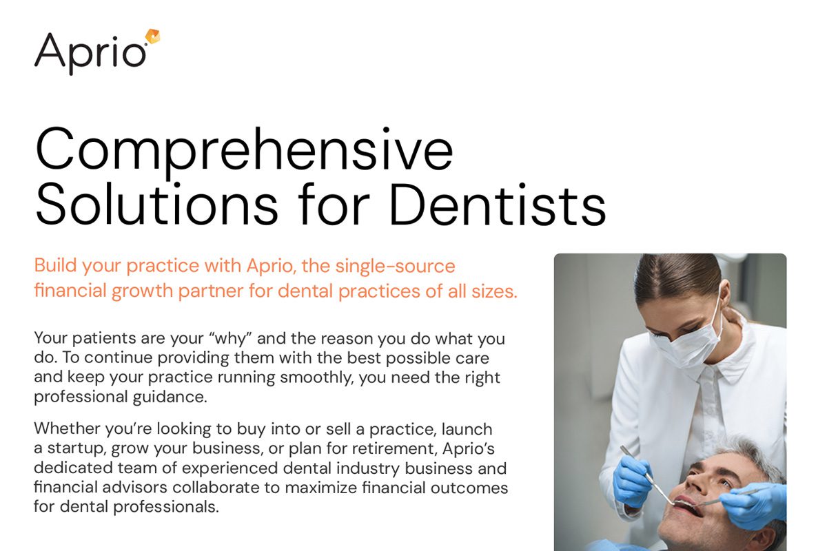 Aprio advertisement offering financial solutions for dental practices