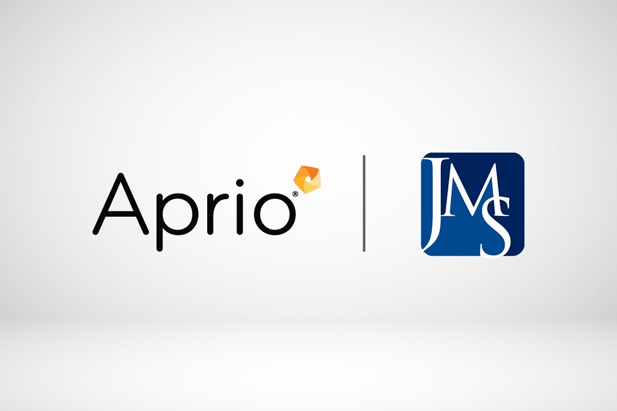 Logos of Aprio and JMS side by side, separated by a vertical line, on a plain white background.