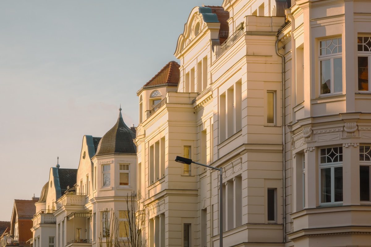 A typical row of houses from the Wilhelminian era in Leipzig in Schorlemmerstrasse in the Gohlis district