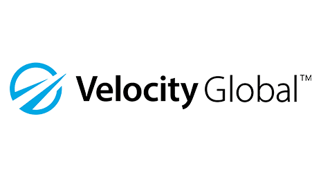 Velocity Global logo featuring a stylized blue globe with a diagonal line, followed by the company name in black and grey text on a light background.