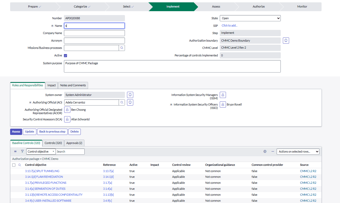 Figure 2: CMMC Control Objectives (User Interface)