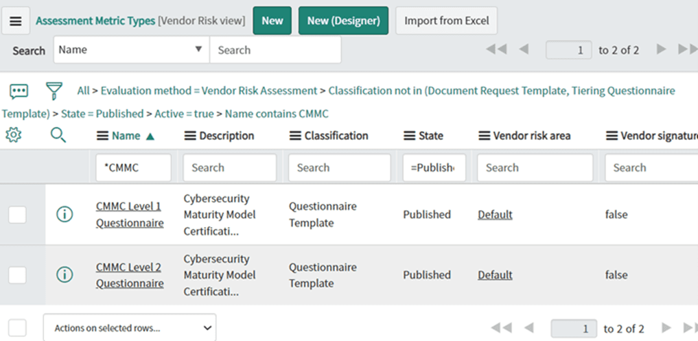 Figure 3: Pre-built CMMC Template and Questionnaire